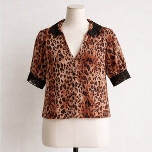 FREE PEOPLE my love printed blouse in leopard/lace combo